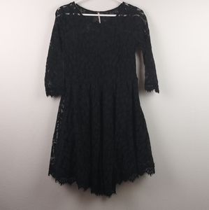 Free People Black Lace 3/4 Sleeve Dress(6)A-Line